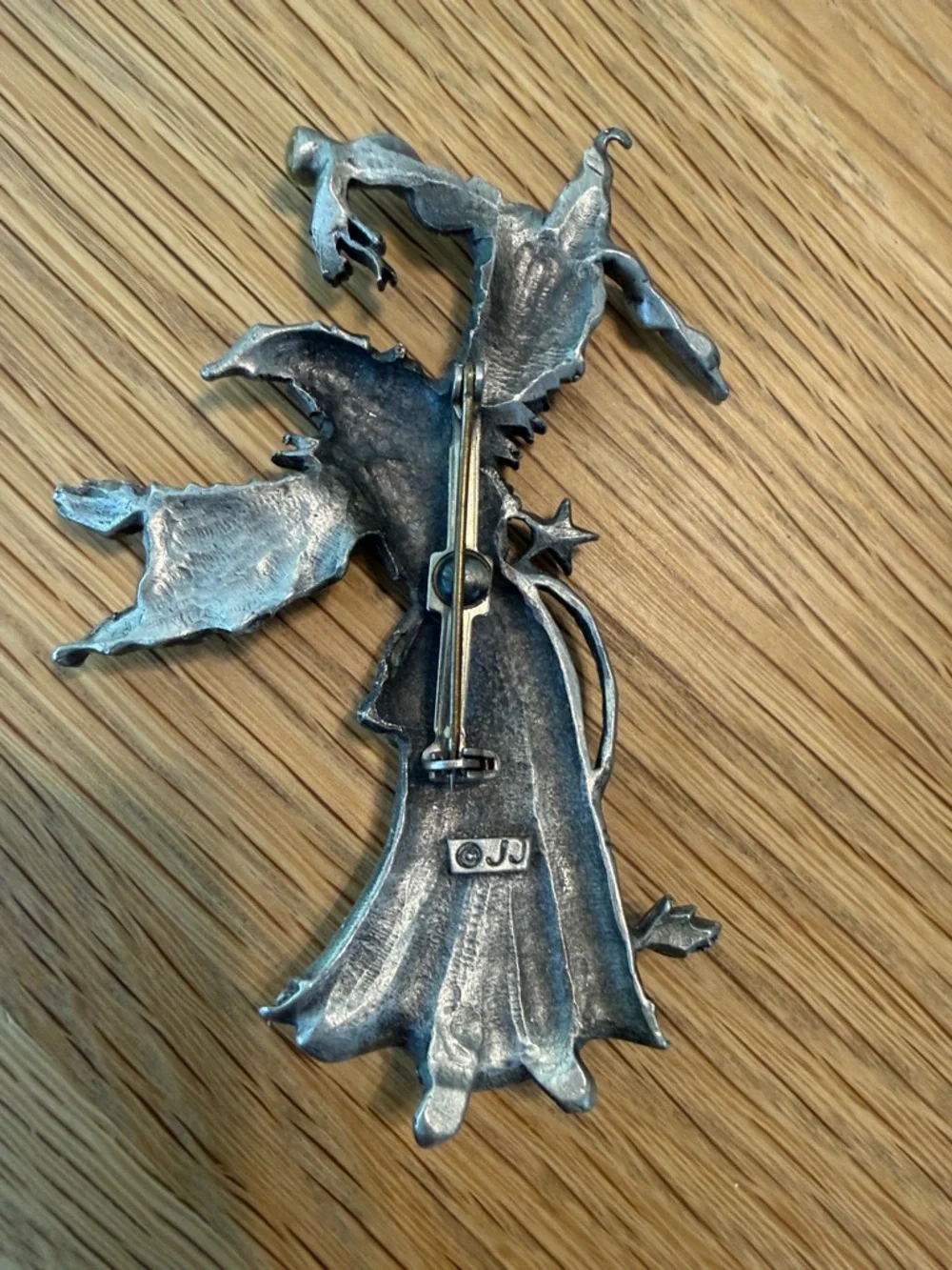Vintage JJ Design Wizard & Serpent Staff Pewter Brooch Pin. 1980s